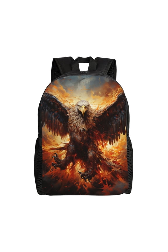 Flaming Fire Eagle Art Laptop Backpack, Padded 15.6 Inch Computer Compartment, Casual Travel Work Daypack