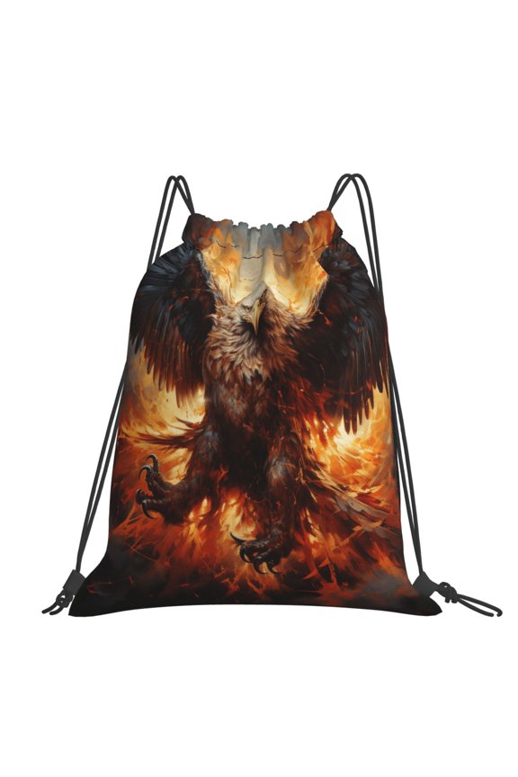 Flaming Fire Eagle Art Large Drawstring Backpack Casual Cinch Sack Bag Backpack for Sports Hiking Travel Gym