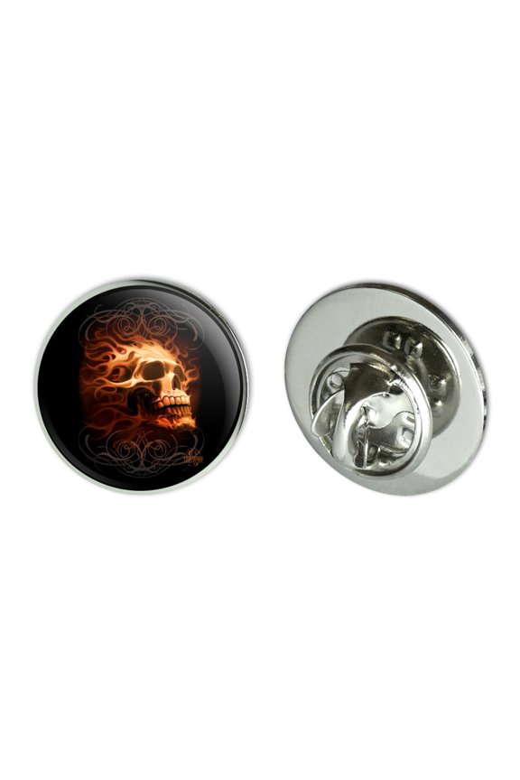 Flaming Fire Skull Design Metal 0.75" Lapel Hat Pin Tie Tack Pinback