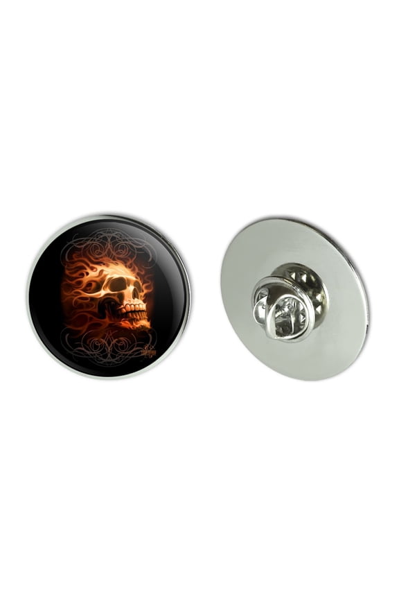 Flaming Fire Skull Design Metal 1.1" Tie Tack Hat Lapel Pin Pinback