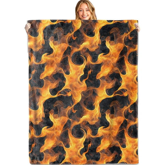 Flaming Fire Throw Blanket,50x60in,Soft,Lightweight Flannel, Bold, Realistic Flames Blankets Gifts for Kids Women Girls,for Couch Office Travel,Home Living Room Cool Decor