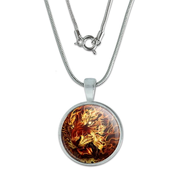 Flaming Fire Tiger 0.75" Pendant with Sterling Silver Plated Chain