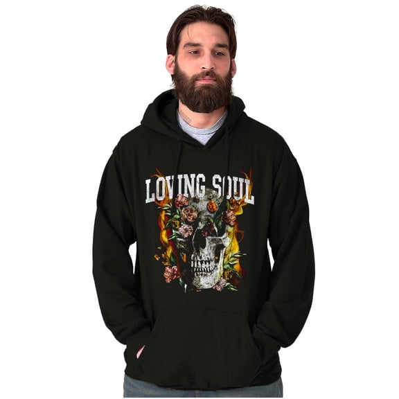 Flaming Floral Skull Loving Soul Unisex Plus Fleece Graphic Hoodie Brisco Brands 5X