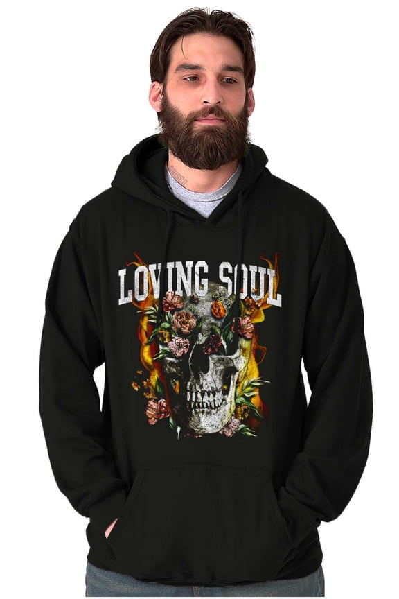 Flaming Floral Skull Loving Soul Unisex Plus Fleece Graphic Hoodie Brisco Brands 2X
