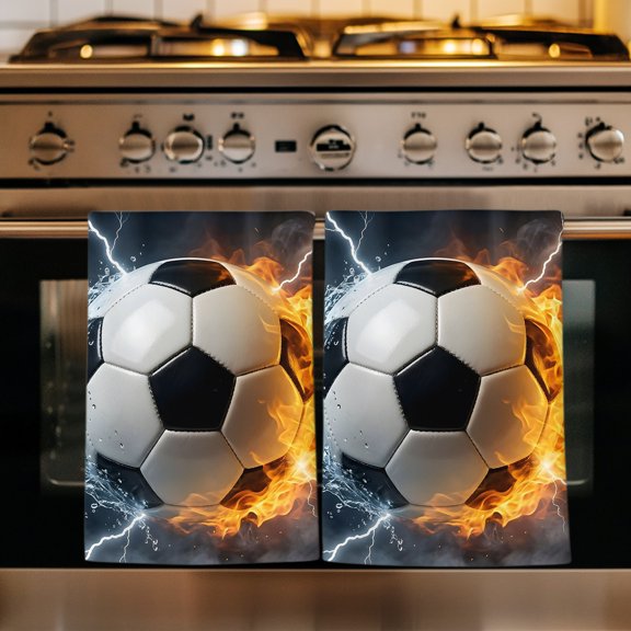 Flaming Footballs Ball Kitchen Towels Set of 1, Sports Abstract Art Aesthetic Absorbent Dish Towels for Kitchen, Microfiber Hand Towel, Quick Drying Tea Towel for Cleaning Decorative Dishcloths
