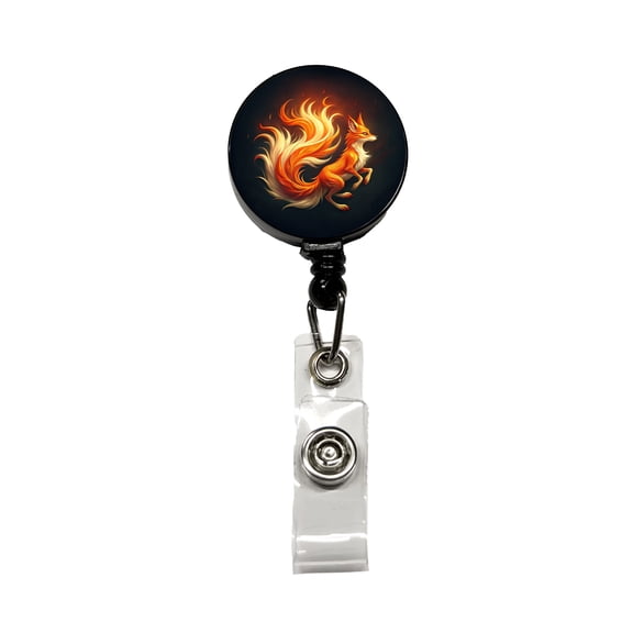 Flaming Fox Fire Kitsune Retractable Reel ID Badge Key Card Name Tag Holder with Clip