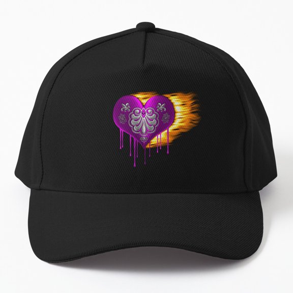 Flaming Heart Baseball Hat, Fiery Love Symbol Graphic Design, Classic Everyday Casual Cap