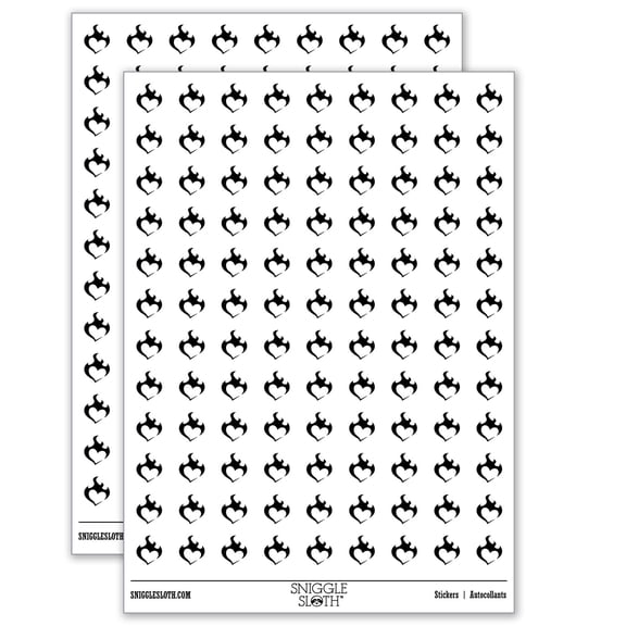 Flaming Heart Burn Fire Passion Love Hot Heat Romance 200+ Round Stickers - Gloss Finish - 0.50" Size - White