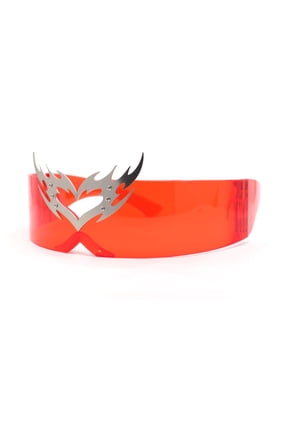 Flaming Heart Crown Tiara Futuristic Wrap Around Shield Sunglasses Red