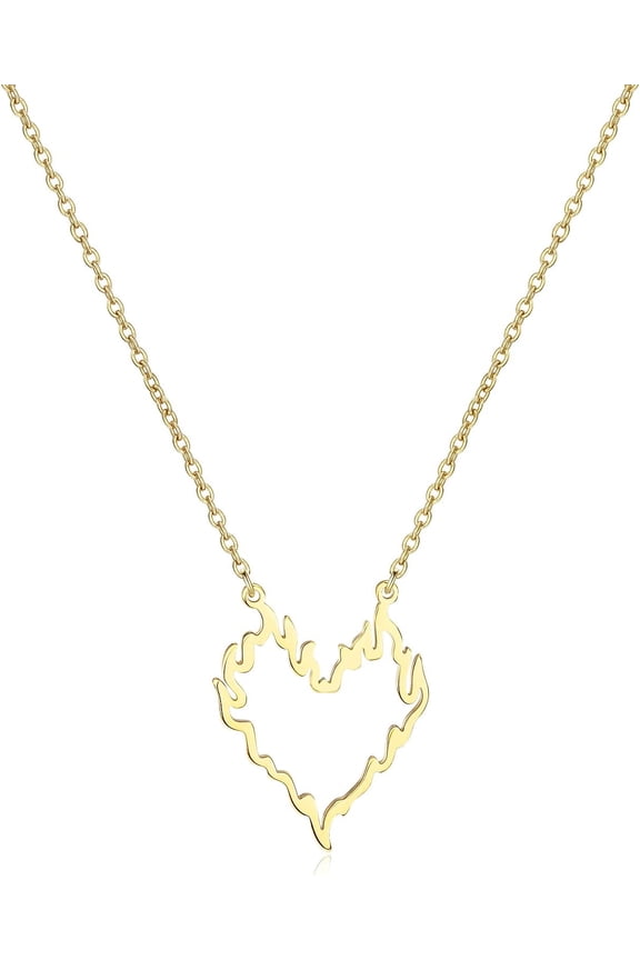 Flaming Heart Necklace Dainty Heart Pendant Fire Heart Jewelry Gold Plated Gift for Her Love Necklace Valentine's Day Gift[y296]