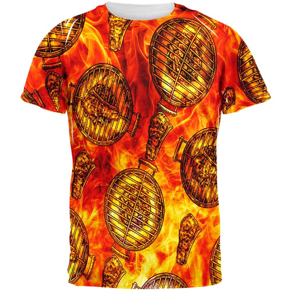 Flaming Mult Flaming Hot Charcoal Grilled Steak Pattern All Over Mens T Shirt Multi ...