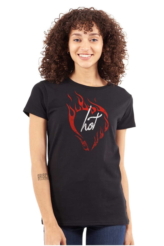 Flaming Hot Love Funny Valentines Day Womens Slim Fit Graphic Tee Brisco Brands X