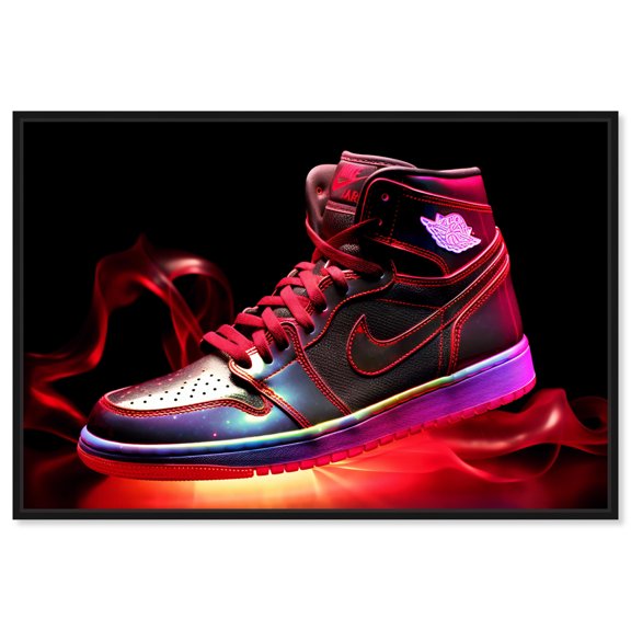 Flaming Hot Sneaker II Canvas Wall Art by Notoriart, Black Floater Frame, 55" x 37"