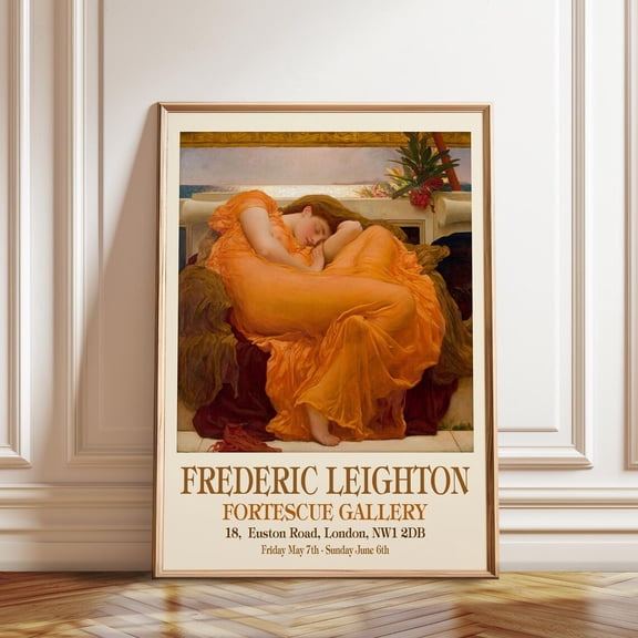 Flaming June Frederic Leighton Vintage Exhibition Artwork, Unframed Canvas 8x10in