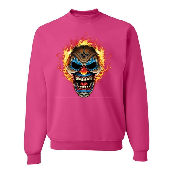Flaming Laughing Fierce Clown | Mens Cars and Trucks Crewneck Graphic Sweatshirt, Fuschia, Small