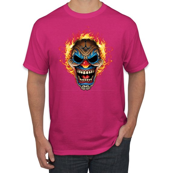 Flaming Laughing Fierce Clown | Mens Cars and Trucks Graphic T-Shirt, Fuschia, Small