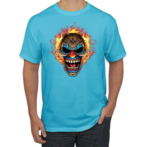 Flaming Laughing Fierce Clown | Mens Cars and Trucks Graphic T-Shirt, Light Turquoise, 3XL