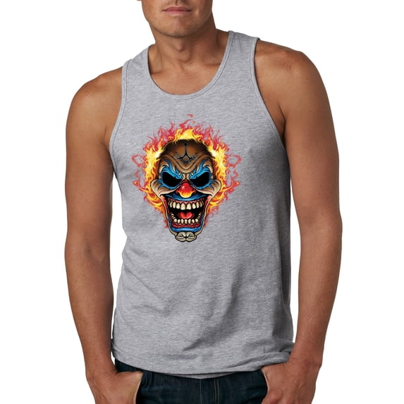 Flaming Laughing Fierce Clown | Mens Cars and Trucks Graphic Tank Top, Heather Grey, Large