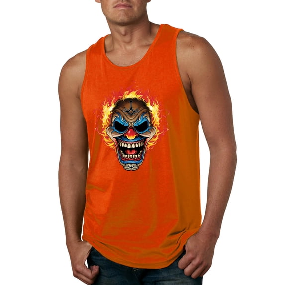 Flaming Laughing Fierce Clown | Mens Cars and Trucks Graphic Tank Top, Orange, 2XL