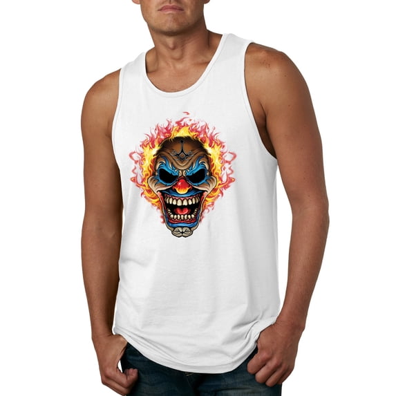 Flaming Laughing Fierce Clown | Mens Cars and Trucks Graphic Tank Top, White, Large