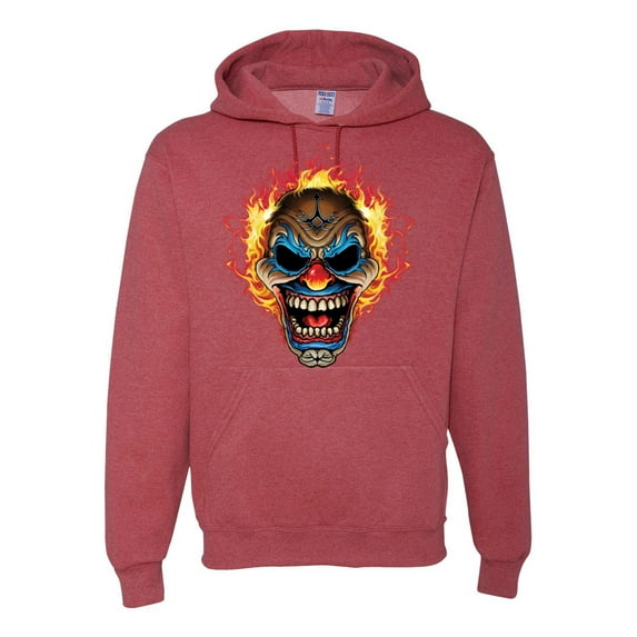 Flaming Laughing Fierce Clown | Mens Cars and Trucks Hooded Sweatshirt Graphic Hoodie, Vintage Heather Red, 3XL