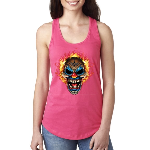 Flaming Laughing Fierce Clown | Womens Cars and Trucks Jersey Racerback Tank Top, Hot Pink, Small