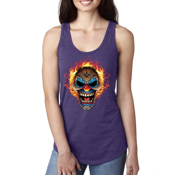Flaming Laughing Fierce Clown | Womens Cars and Trucks Jersey Racerback Tank Top, Purple Rush, Large