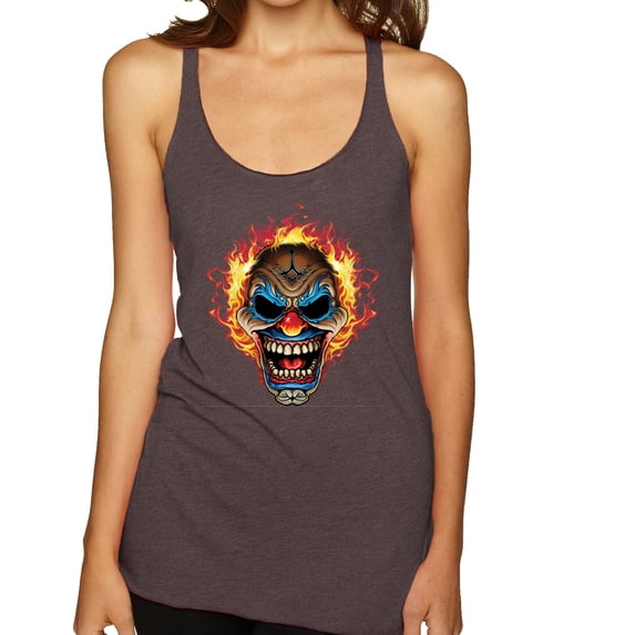 Flaming Laughing Fierce Clown | Womens Cars and Trucks Premium Tri-Blend Racerback Tank Top, Brown, Small
