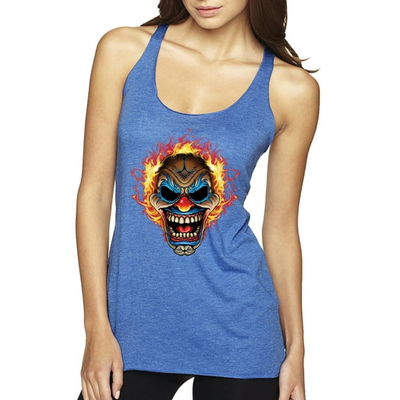 Flaming Laughing Fierce Clown | Womens Cars and Trucks Premium Tri-Blend Racerback Tank Top, Vintage Royal, Medium