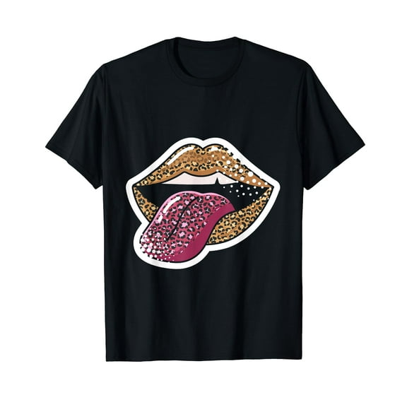 Flaming Leopard Lips Cheetah Animal Womens Lip Print T-Shirt