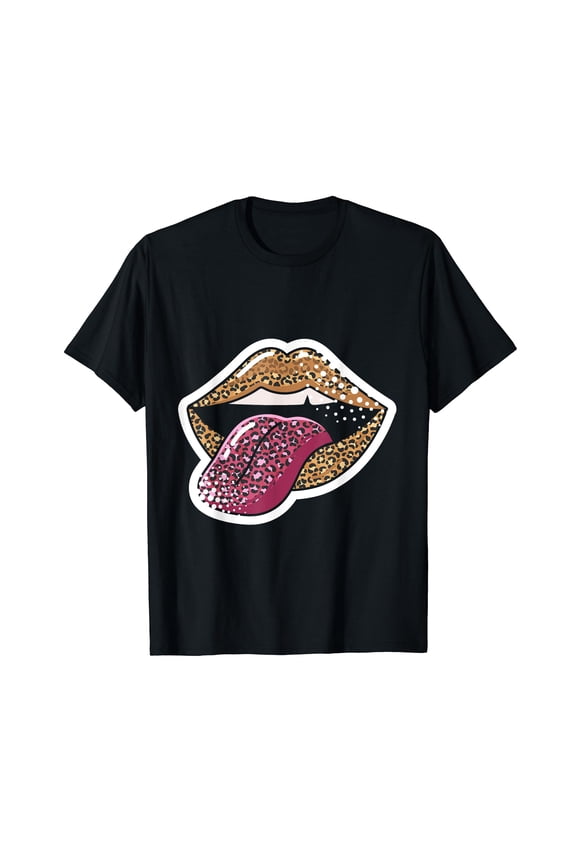 Flaming Leopard Lips Cheetah Animal Womens Lip Print T-Shirt