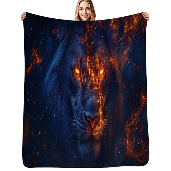 Flaming Lion Portrait Flannel Blanket Warm Soft Bedding Throws Winter Camping Chair Sofa Bed