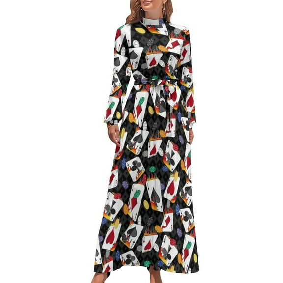 Flaming Lucky Playing Cards Long Dress evening dress ladies Elegant gowns