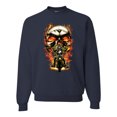 thumbnail image 1 of Flaming Motorycle Hell Fire Skull Biker | Mens Fashion Crewneck Graphic Sweatshirt, Navy, X-Large, 1 of 4
