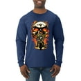 thumbnail image 1 of Flaming Motorycle Hell Fire Skull Biker | Mens Fashion Long Sleeve T-Shirt, Navy, Medium, 1 of 1
