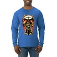 thumbnail image 1 of Flaming Motorycle Hell Fire Skull Biker | Mens Fashion Long Sleeve T-Shirt, Royal, X-Large, 1 of 1