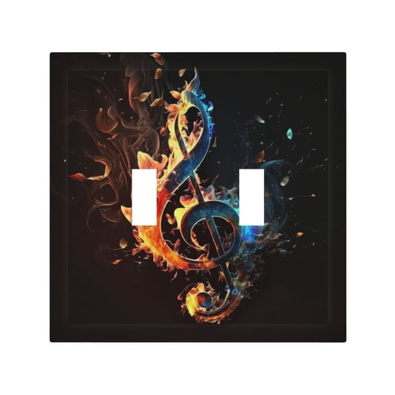 Flaming Music Notes Fire 2 Gang Switch Wall Plate Decorative Double Toggle Cover with 4 Painted Screws for Home & Commercial Use