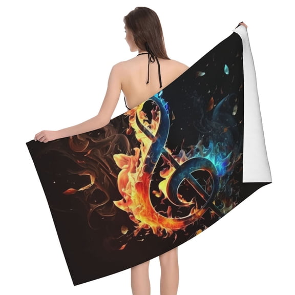 Flaming Music Notes Fire Beach Bath Towel Gym Spa Shower Towels Pool Soft 32" X 52" for Men Women
