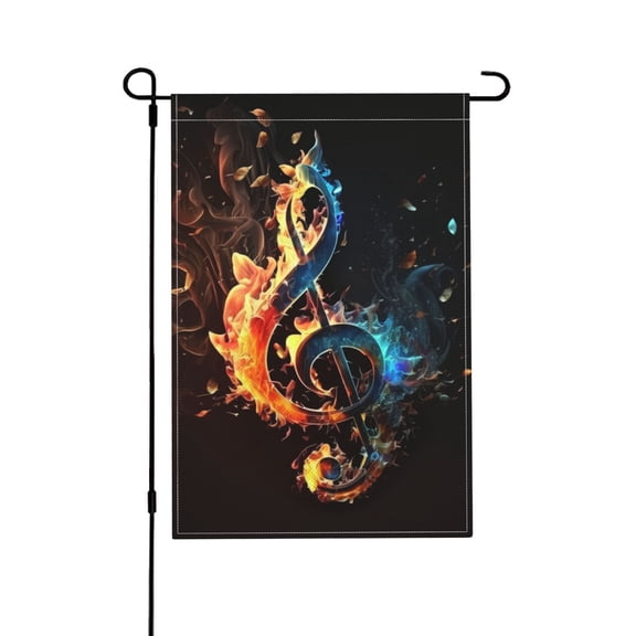 Flaming Music Notes Fire Garden Flag Outdoor House Flags 12 X 18 Inch Banner Yard Home Decoration