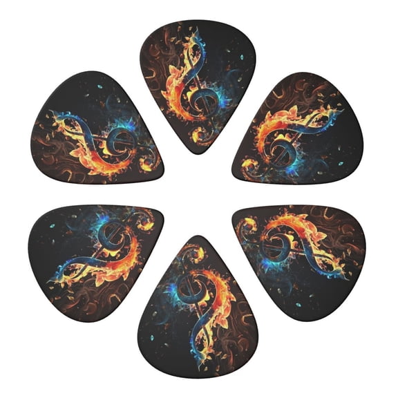 Flaming Music Notes Fire Guitar Pick 6 Pack for Bass Acoustic Electric Guitars Lovers Gift 0.71mm