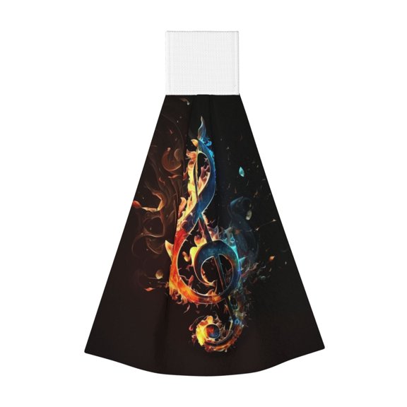 Flaming Music Notes Fire Hanging Coral Fleece Hand Towel 1 PC , Super Absorbent Kitchen Towel Quick-Dry Dish Cloth