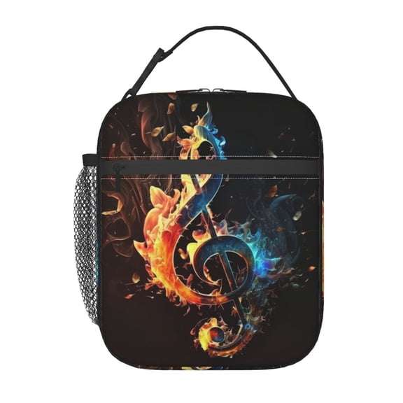 Flaming Music Notes Fire Lunch Box Bag Insulated Lunchbox Reusable Tote Thermal Cooler Portable for Women Men