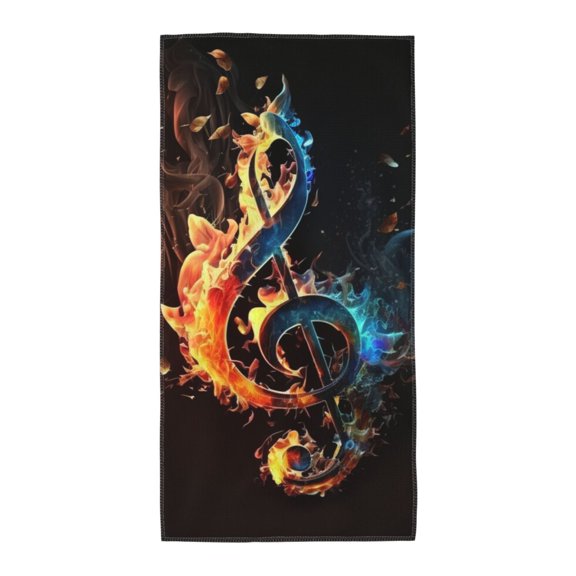 Flaming Music Notes Fire Soft Bath Towel 12x24 for Beach, Pool, Travel, Gym Quick-Dry Sport Hand Face Wash Cloth