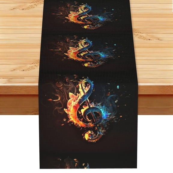 Flaming Music Notes Fire Table Runner 13x72 Inch for Dining Table Kitchen Wedding Party Decor Fireplace Mantle