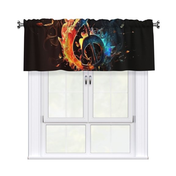 Flaming Music Notes Fire Window Valances Rod Pocket Decorative Curtain Valance for Bathroom Bedroom Living Room 54 x 18 in, 1 Panel