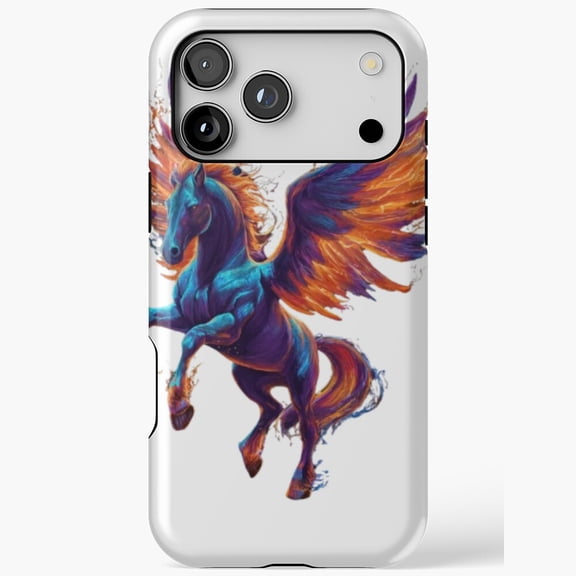 Flaming Pegasus Fantasy Fire Horse iPhone Case 17 11 12 13 14 15 16 Pro Max up to size 5XL