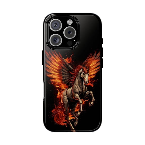Flaming Pegasus Phone Case Fiery Winged Horse Fantasy Art iPhone 17 11 12 13 14 15 16 Pro Max