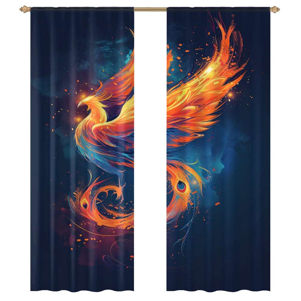 Window Rising Curtains Flaming Phoenix Rise Modern Tulle Window Curtains for Living Room ...