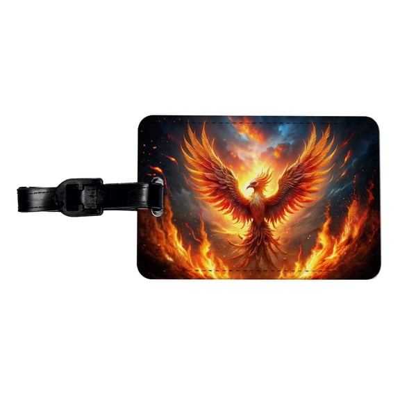 Flaming Phoenix Rising From Ashes Fantasy Bird Faux Leather Travel Luggage Tag