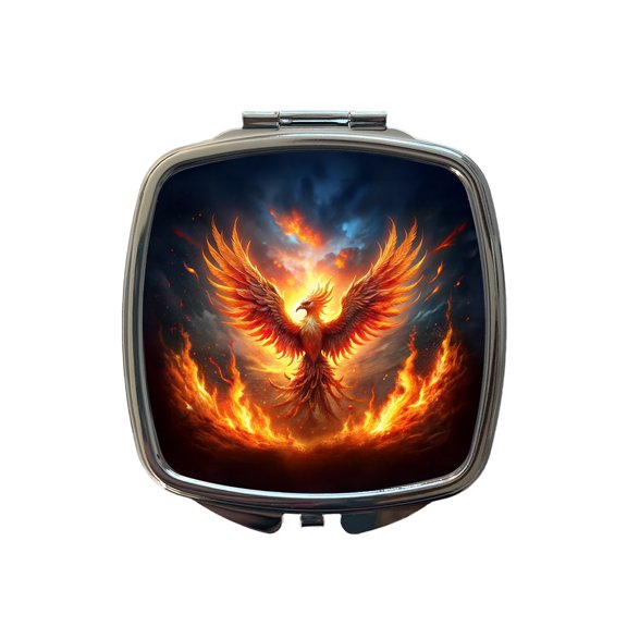 Flaming Phoenix Rising From Ashes Fantasy Bird Travel Makeup Handbag Purse Small Pocket Compact Mirror